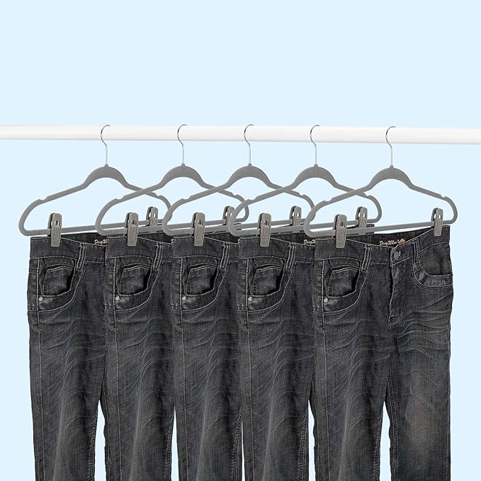 Grey Velvet Hangers Clips 50 PCS, Non-Slip Velvet Skirt Hanger Clips for Velvet Hangers, Strong Finger Clips Perfect for Kids Velvet Hangers Skirt Pant Clothes Gray Velvet Hangers