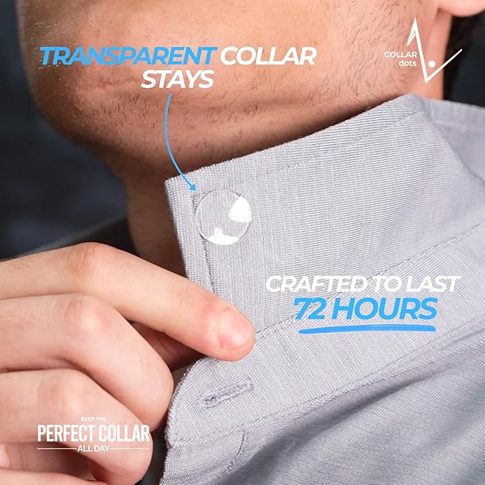 Collar Dots – Adhesive Collar Stays for Dress Shirts & Polos | Stop Floppy & Curling Collars | Easy Stick-On Stiffeners