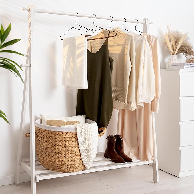 StorageWorks Wire Hangers with Wooden Bar, Heavy Duty Metal Hanger for Pants, Coats, Shirts, Jackets and Suits, 20 Pack