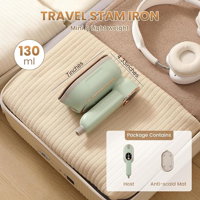 Portable Clothing Steamer, 1000W Clothing Wrinkle Remover, 3+1 Steam Adjustment Multifunctional Hanging Iron with LED Digital Display Screen, 130ml, with Water Shortage Warning, Safe Use (Green)