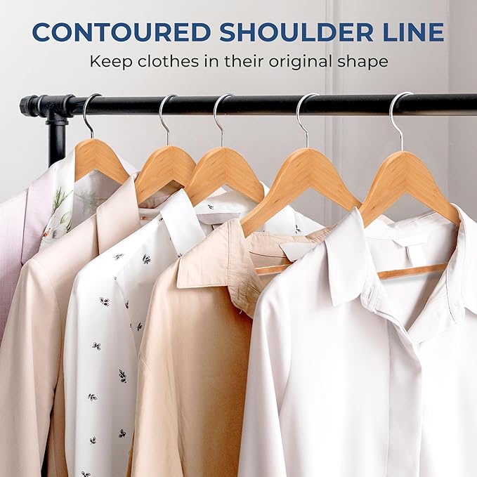 JS HANGER Schima superba Wooden Hangers 20 Pack, Smooth Finish Natural Wood Coat Hangers for Suit Shirt，Dress, Jacket, Pants Clothes Hanger with Swivel Hook & Notches