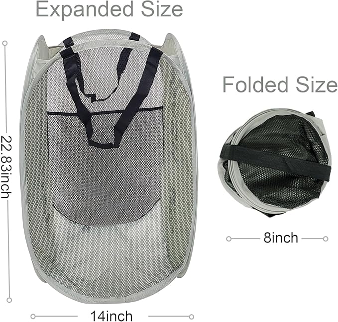 Larpur Pop Up Laundry Baskets, 2 Pack Mesh Laundry Hampers with Handles, Collapsible Clothes Hampers Mesh Basket for Home, Dorm, Travel (Gray + Pink)