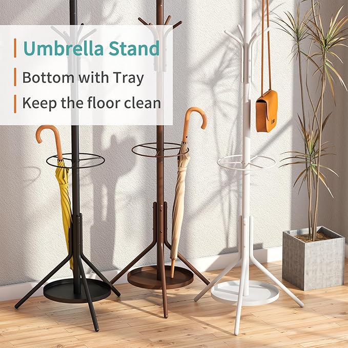 Coat Rack, Coat Rack Freestanding with Umbrella Holder, Adjustable Height Shelf with 12 Hooks, Used In The Bedroom, Living Room, Office To Hang Clothes, Hats, Bags