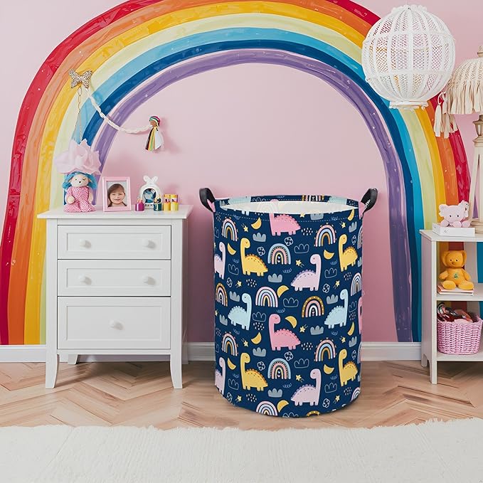 Dinosaur Kids Laundry Basket Baby Hamper Rainbow Toy Storage Bin for Boys Room Decor Baby Nursery Hamper Gift Baskets for Bedroom Bathroom(Rainbow Dinosaur)