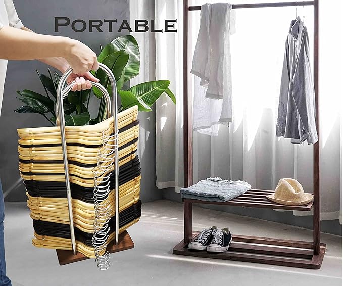 Hanger Stacker & Organizer Stand, Portable Wood Hanger Storage Rack, Large Wire and Velvet Hanger Holder for Closet Laundry Room (Medium - 28.4”H)