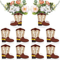8 Set Western Cowboy Boots Flower Boxes Centerpiece Boot Shape Gift Boxes Western Party Decoration Vase Centerpieces for Table Rodeo Birthday Baby Shower Wedding Supplies(Brown)
