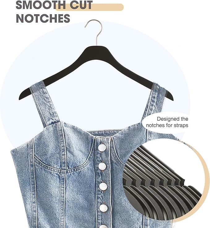 Black Ultra Thin Wooden Natural Slim Solid Wood Coat Jacket Shirt Suit Hangers,17.7" Space Saving Wooden Adult Clothes Non Slip Heavy Duty Suit Hangers 20PCS