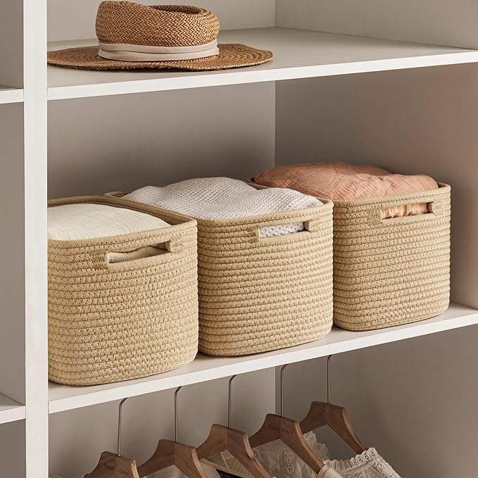 UBBCARE 2 Pack Storage Baskets for Shelves, Baskets for Organizing, Cube Shelf Storage Bin with Handles, Woven Storage Basket, 13"L x 9"W x 7.5"H, Brown