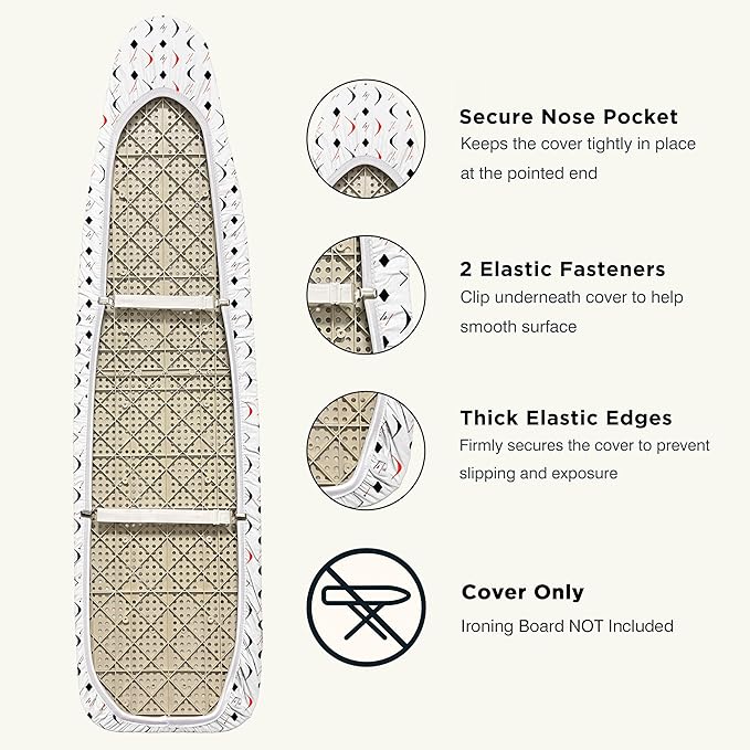 Ironing Board Cover and Pad 15"x54" Extra Thick Natural Cotton, Scorch and Stain Resistant Padding, Standard Size Iron Board Cover with Fasteners Heavy Duty Elastic Edge, Heatproof Boomerang
