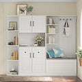 66" H Hall Tree with 4 Hooks, Open Shelving and Flip Hidden Shelf, Multifunctional Left-Right Combination Coat Rack (can be Used Separately), Entryway Bench for Living Room, Hallway