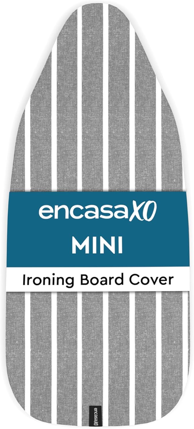 Encasa XO Ironing Board Cover and Pad 28"x12" - 4mm Felt Mini Iron Board Cover with Padding, Stain-Safe Dye, Non Slip, Elastic Bungee Cord Tightening, Heat Resistant Roma Grey Stripes