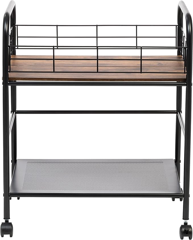 IRIS USA, Inc. 2-Tier Kitchen Storage Rolling Cart with Lockable Caster Wheels, Coffee Cart, Pantry Rack, Home Bar, Serving Cart, Rustic Brown