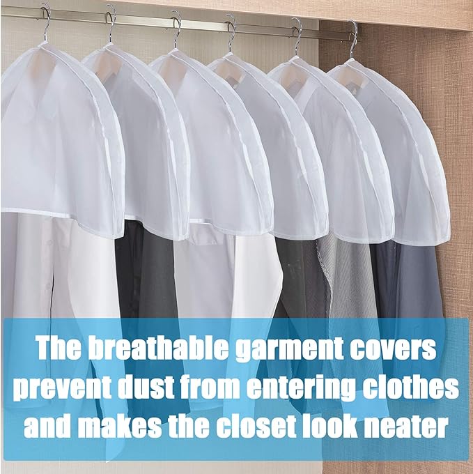 Patelai 16 Pcs 2" Gusseted Shoulder Covers for Hanging Clothes 24" Length x 12" High Plastic Garment Dust Covers Protectors for Closet Storage Suit, Coats, Jackets, Dress Closet Storage(Translucent)