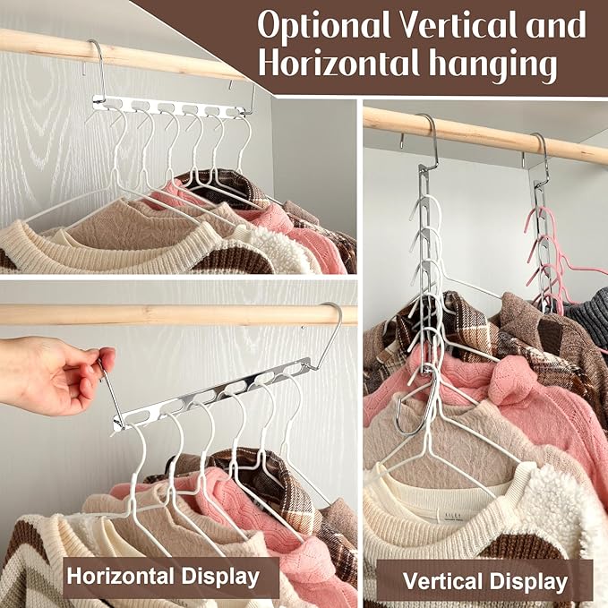 24 Pack Space Saving Hangers for Clothes Collapsible Metal Hangers Space Saving for Organization and Storage Hanger Organizer for Heavy Clothes Apartment College Dorm Room Essentials,Silver