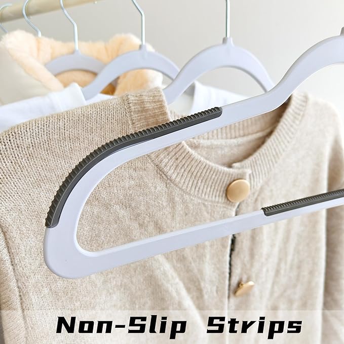 30 Pack Non Slip Hangers, Plastic Clothes Hangers 17.7 Inch - Heavy Duty & Space Saving Slim Hangers with 360° Swivel Hook for Adults, Anti-Slip Strips for Coat, Shirt, Pants (Gray, 30)
