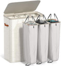 Sorbus Laundry Hamper with Lid - Collapsible 3-Compartment Fabric Laundry Basket with Handles and Removable Laundry Bag – 50 Gallon (190 L) Dirty Clothes Hamper for Bedroom, bathroom and dorm (Beige)