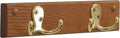 Wooden Mallet 2 Double Prong Rail/Coat Rack, Brass Hooks 2, Medium Oak