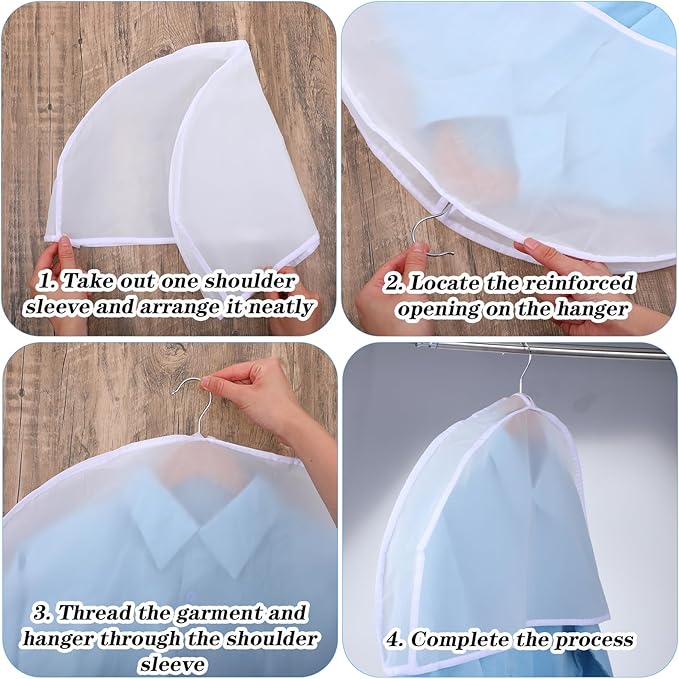 Shoulder Covers for Hanging Clothes, 15 Pack Clear Shoulder Cover Breathable Garment Dust Covers Protectors 2" Gusset for Suit, Coats, Jackets, Dress, Closet Storage, 24'' x 12" x 2"