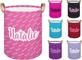 Personalized Laundry Basket, Custom Gift Laundry Hamper, Collapsible Nursery Waterproof Laundry Baskets, Dirty Clothes Toy Hamper with Handles Pink Name