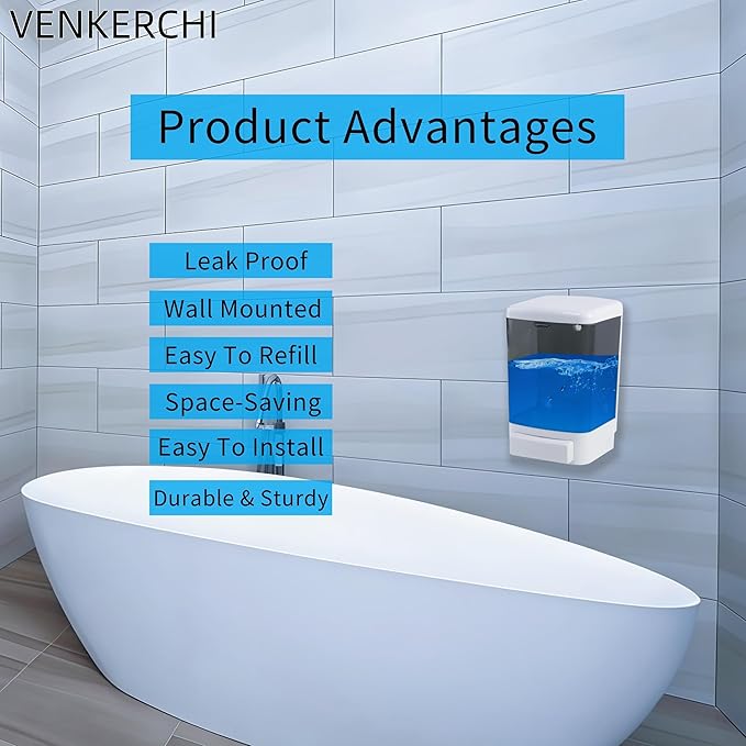Manual Soap Dispenser Kitchen Bathroom Hand Wall Mounted Dispensers Commercial for Liquid Containers Shampoo Gel Chamber Plastic - 1000ml(33.8 oz)