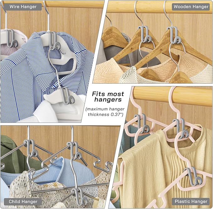 Tinfol 100pc Gray Hanger Connector Hooks,Space Saving Hooks for Closet Organizers,Heavy Duty Clothes Hanger Extender Clips for Hangers