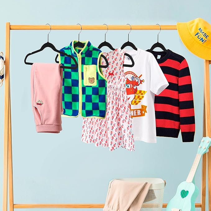 Quality Kids Plastic Hangers 30 Pack Non Velvet Non-Flocked Thin Compact Kids Hangers Swivel Hook for Shirts Blouse Coats (Black, 30)