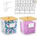 2 Pack Laundry Pods Container,Laundry Room Organization and Storage Containers with Wooden Lids & Labels Large Laundry Detergent Container for Powder,Scent Booster,Pods,Dryer Ball