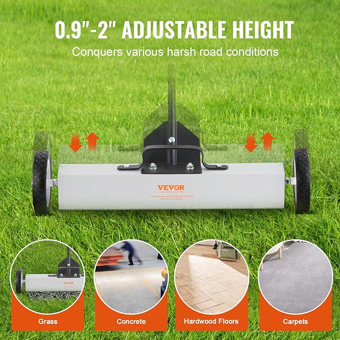 VEVOR Rolling Magnetic Sweeper with Wheels, 50Lbs 24-inch Large Magnet Pickup Lawn Sweeper with Telescoping Handle, Push-Type Magnetic Pick Up Sweeper, Easy Cleanup of Workshop Yard Garage