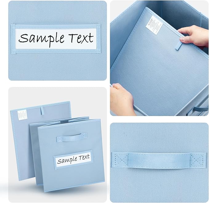artsdi 13x13x13 storage cube bins (Set of 10) Fabric storage cubes with 10 Labels Window Cards & a Pen, storage cubes 13x13, Collapsible 13 inch cube storage bins, Cubby Organizer Boxes, Pastel Blue