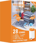 28 Pack Vacuum Storage Bags with Electric Pump, Space Saver Bag for Clothes, Mattress, Blanket, Duvets, Pillows, Comforters, Travel