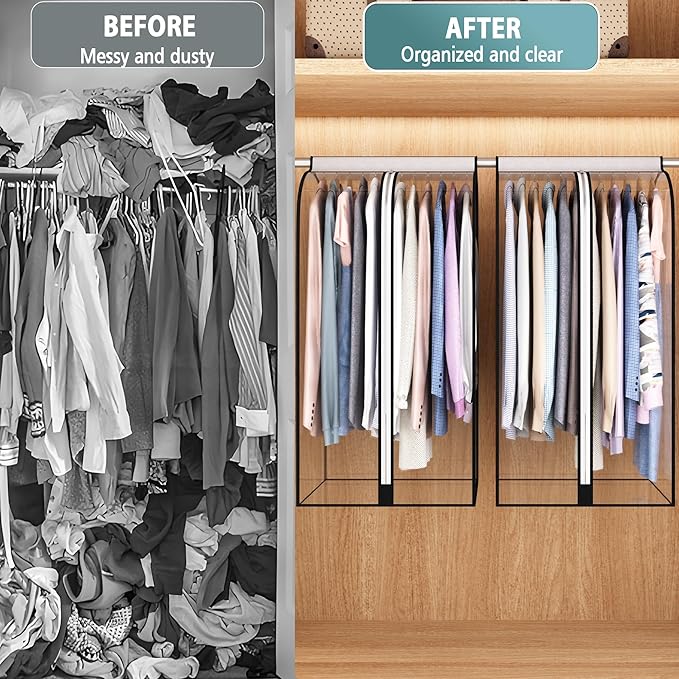 22” Gusseted Garment Bags for Hanging Clothes, All Clear Clothes Cover for Closet Storage, Wardrobe Coat Protector for Suit, Shirt Dress, Bottom Enclosed, 2 Pack, 40” Long