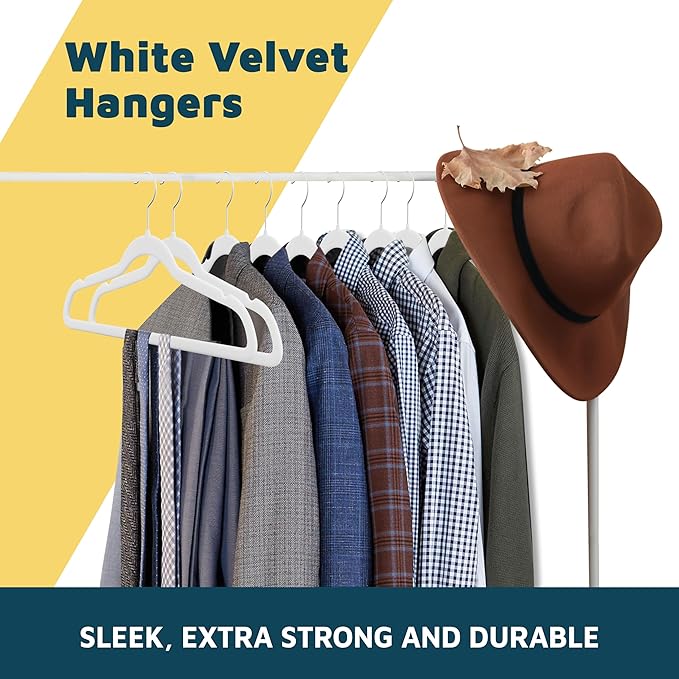 Lifemaster Velvet Clothes Hanger – with 360 Degree Swivel Hook and Non-Slip Shoulder Notch, Holds Up to 10 lbs, Heavy Duty Hanger Set, for Organizing Suit, Dress, Coat, and Clothes, Pack of 5, White