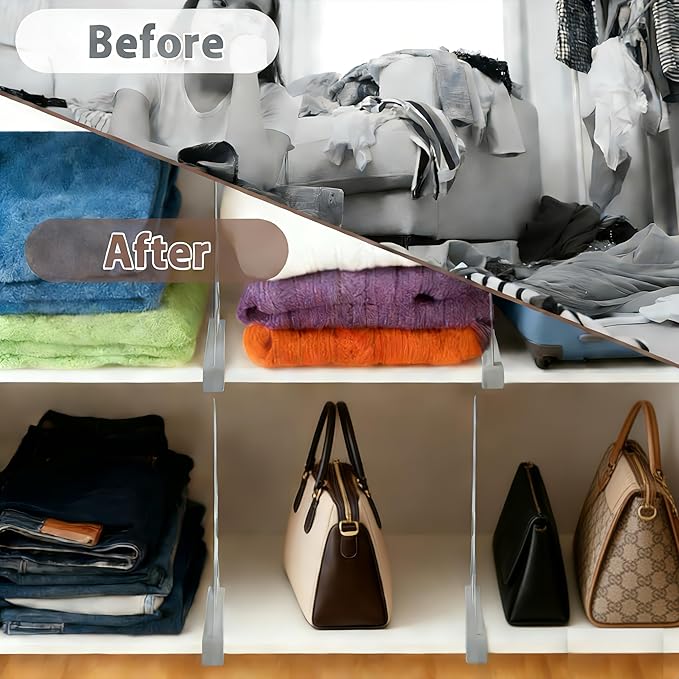 2-Pack Closet Shelf Dividers, PP Plastic Shelf Organizers for Closet Organization, Sturdy Dividers for Clothes, Purses and Shelves in Bedroom, Pantry & Kitchen (Gray 2-PCS)