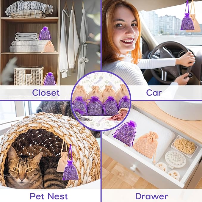 36 Pack Lavender Sachet Bags & Cedar Chips Set - Premium Cedar and Lavendar Home Fragrance Sachets, No Added Flavor & Coloring, Lavender Sachets for Drawers, Closets, Storage
