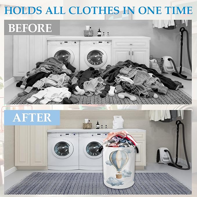 Hot Air Balloon Laundry Basket Collapsible Laundry Hamper Oxford Storage Bin for Clothes Storage, Toy Organizer, Books and Sundries 16" X 20.8"