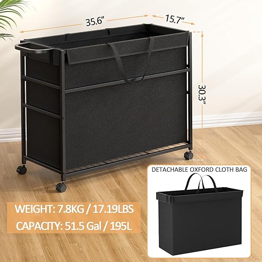 Commercial Trash Can Cart, 51.5Gal Office Trash Cart (2 Lockable), Recyclable Cardboard Box/Paper Organizer, Large-Capacity Laundry Cart for Hotel/Office/Home/Nursing Home/Groceries/Supplies