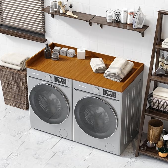 OfficeSimpli Washer Dryer Countertop, Made in USA, Non-Slip Pads, Laundry Room Wood Topper, Washer Dryer Cover for Top, Laundry Countertop, Laminate Finish (Cafe Latte, Standard (27.5" x 54"))