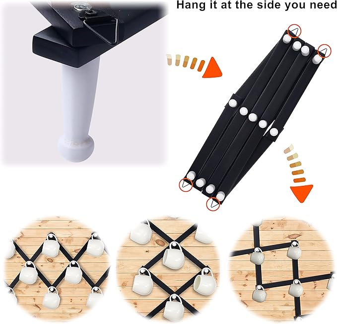 Dseap Accordian Wall Hanger: 16” High Wooden Wall Expandable Coat Rack, Hat Rack Holder, Accordion Hook for Baseball Caps, Coats, Mugs, 13 Peg Hooks, Black & White