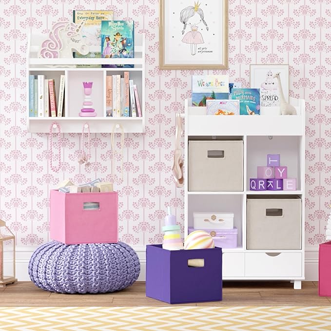 RiverRidge Folding Storage Bins with Handles Pink Cube Storage Organizer for Closet, Bedroom & Playroom - Closet Organizers and Storage Set of 2