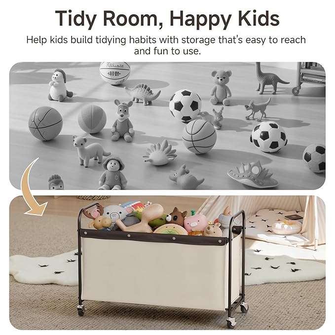StorageWorks Storage Chest with Wheels, Extra Large Storage Organizer, Metal Storage Box for Bedroom, Living Room, Closet, 135L, Beige