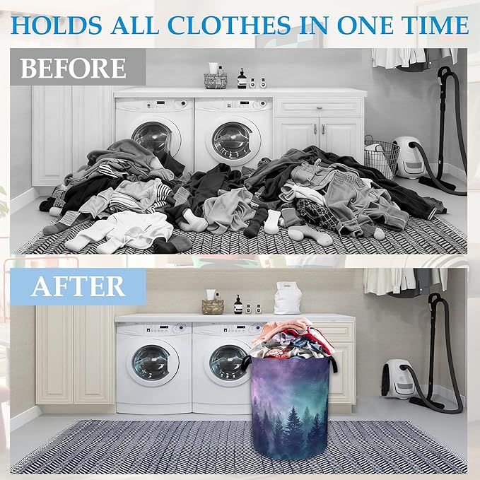 Starry Sky Forest Large Storage Basket Collapsible Laundry Basket Oxford Storage Bin for Toy Bins Gift Baskets Bedroom Clothes Children Nursery Hamper 16" X 20.8"