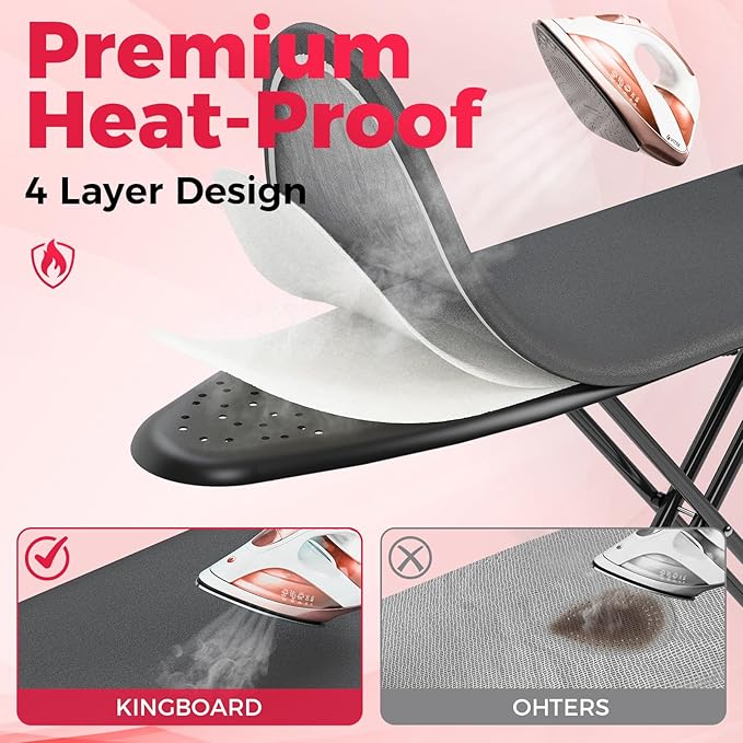 APEXCHASER Ironing Board, Compact Iron Board with Silicon Mat, Foldable Ironing Board with Heat Resistant Cover, 7 Height Adjustable, Space Saver Iron Board,13x43 Black