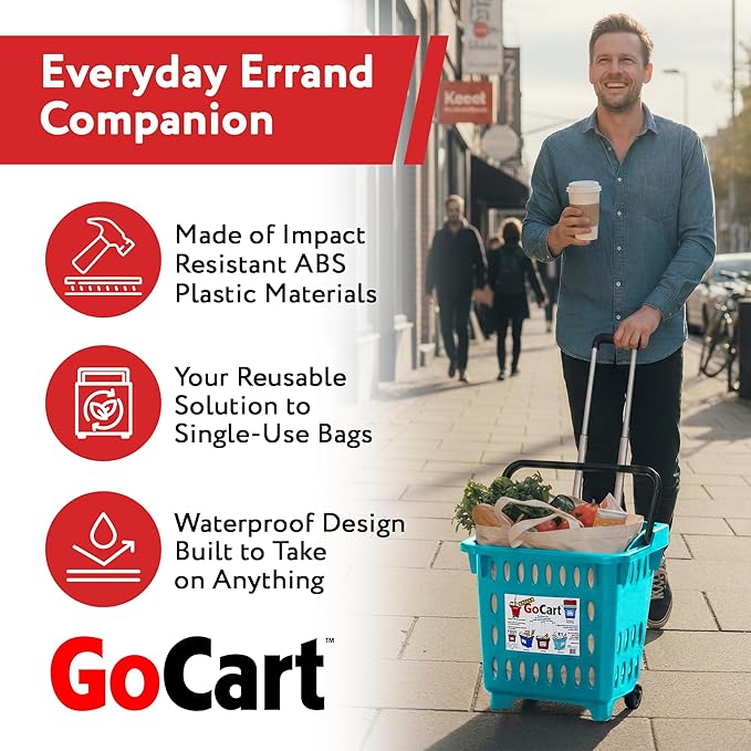 dbest products GoCart,Teal Grocery Cart Shopping Laundry Basket on Wheels