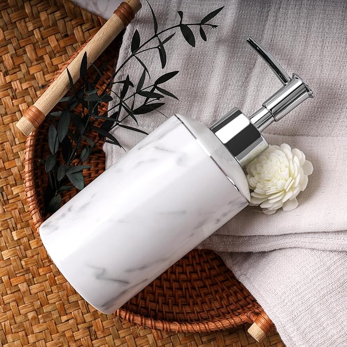 Ceramic Soap Dispenser, Marble Look Lotion Dispenser 12.5OZ Liquid Hand Soap Dispenser Pump Bottle for Hotel Kitchen Bathroom, ANTIS'S HOME