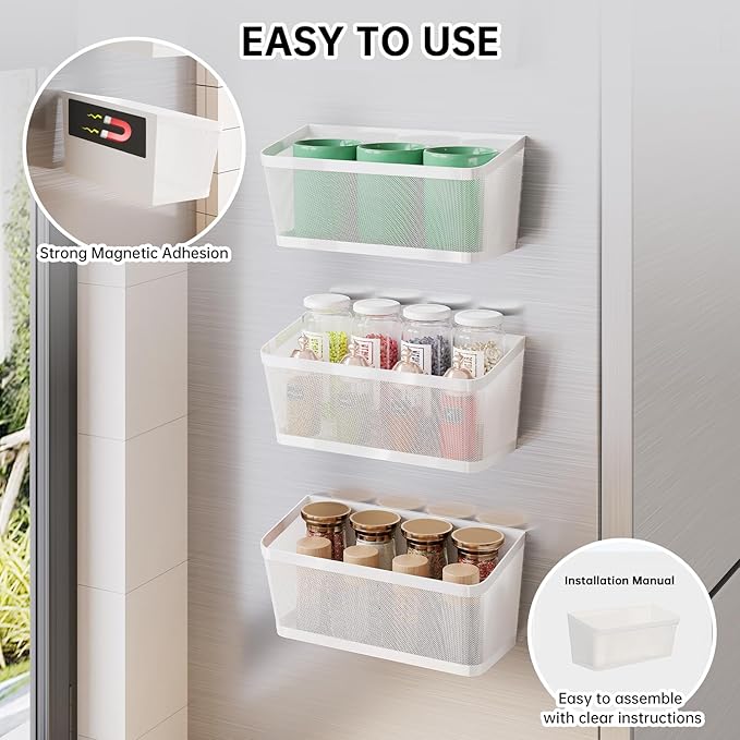 2Pcs Magnetic Spice Rack for Fridge Magnet Hanging Basket Holder for Seasonings Fruit Vegetables Coffee Beans Magnetic Organizer Shelf, Kitchen Refrigerator Organizers