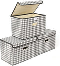 STOREONE Fabric Storage Cube Bins Foldable Organizer Container Collapsible Basket with Lids and Metal Handles, for Home, Bedroom, Closet 3 Pcs (Houndstooth)