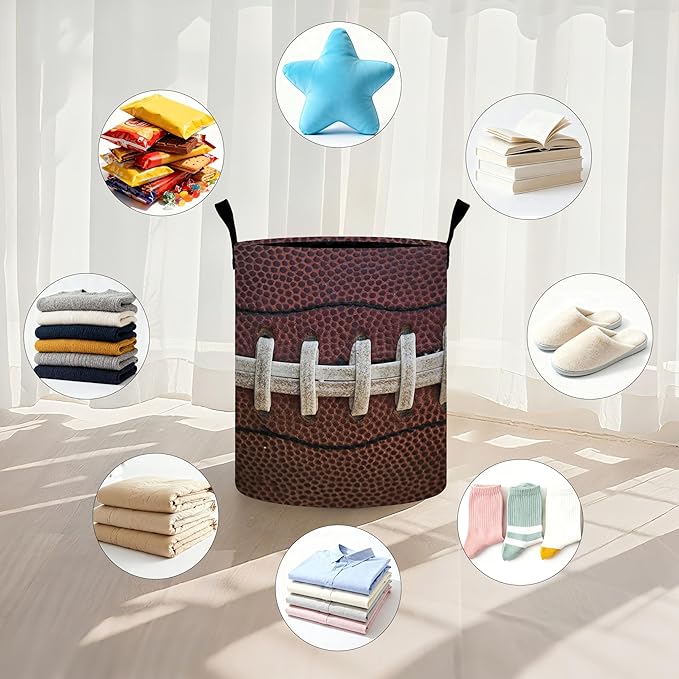 Football Laundry Basket Storage Bin Foldable Laundry Hamper Clothes Storage Bucket Organizer 19.6x15.7 Inch For Laundry Room/Bedroom/Bathroom