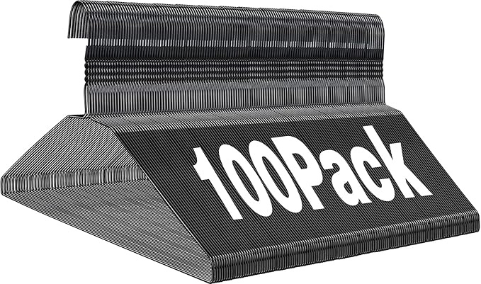 100 Pack Wire Metal Clothes Hangers, 16 Inch Ultra Thin Clothing Hanger, Non Slip, Metal Hangers, Slim Space Saving for Standard Size Suits, Shirts, Pants, Skirts, Black