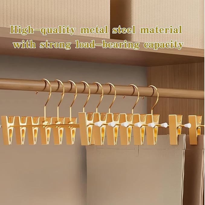 Gold Pants Hangers with 2-Adjustable Clip,Skirt Hangers Metal Clip Hanger for Clothes Shorts Trouser
