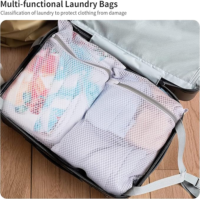 Small Honeycomb Lingerie Bags with Hanging Loop- MDSXO 3 Pack Mesh Laundry Bags for Washing Delicates, White Wash Bags for Socks, Bra, Mask, Baby Clothes 10 * 12 inch [3 Pack]